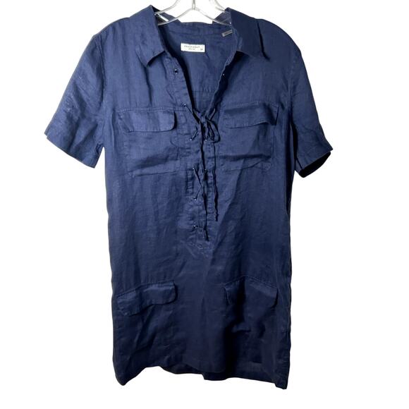 Equipment Knox Corset Front Linen Lace Up Dress Womens Size Small Navy Blue - Picture 2 of 5